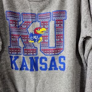 KU Kansas Jayhawks Women's Large Sweater Sweatshirt Press Box Gray Thumb hole‎